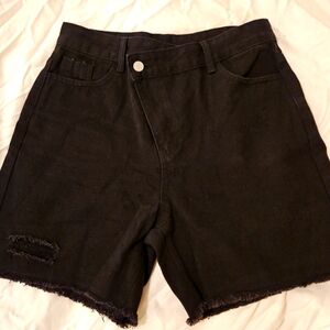 Women's high waist criss cross black Denim shorts size 6
